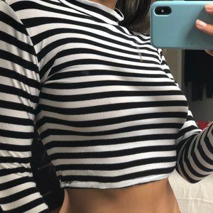 Turtle Neck Striped Crop Top